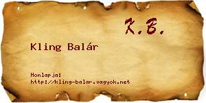 Kling Balár névjegykártya